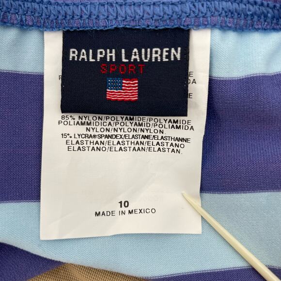 Ralph Lauren Sport Blue Aqua Y2K Wide Stripe Bikini Bottoms Coastal Pool Size 10 - Picture 9 of 13